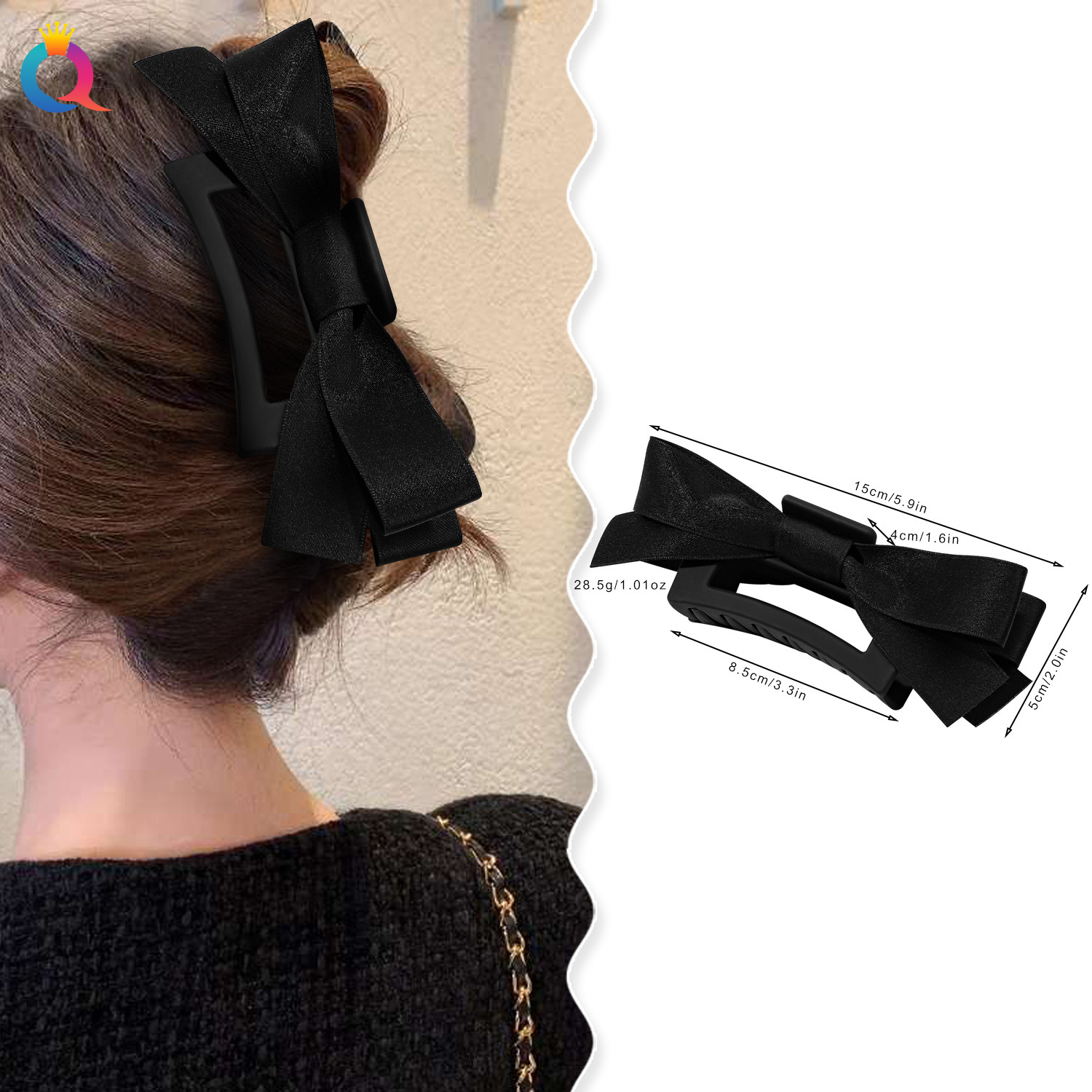Qiyue Cross-border Webbing, bow hair clips, high-end and elegant style, updo hair clips, shark clips, hair accessories and headwear wholesale details Picture
