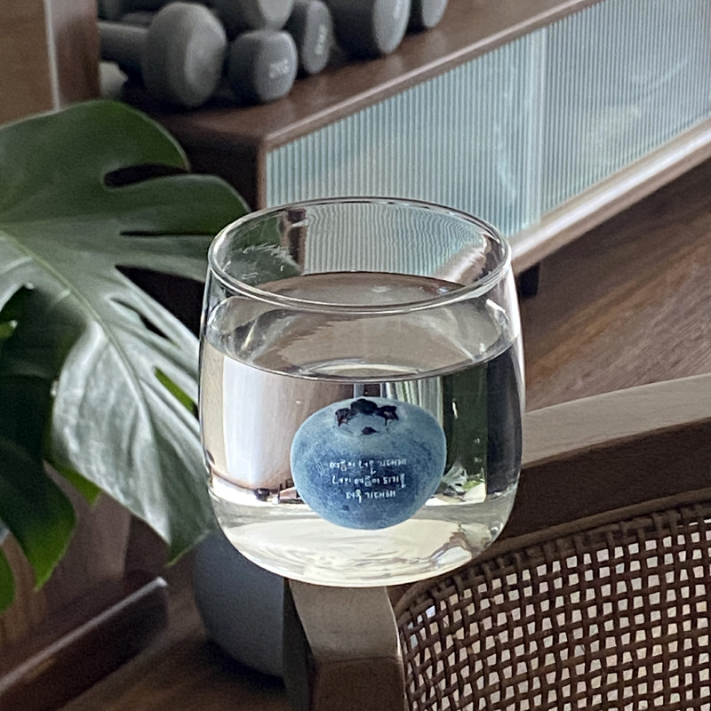 Korean ins natural style blueberry fruit glass cup, high borosilicate high-temperature resistant milk cup, simple and artistic breakfast cup details Picture