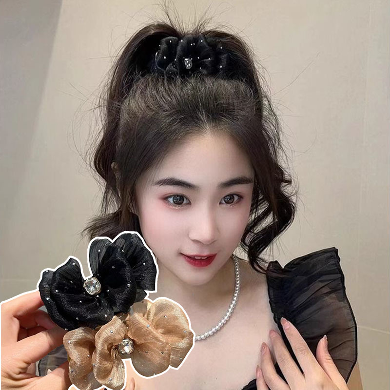 New silk yarn bun hair clip, bubble fashion black small chanel-style hair clip, Korean version of the back of the head ponytail fixing clip full figure