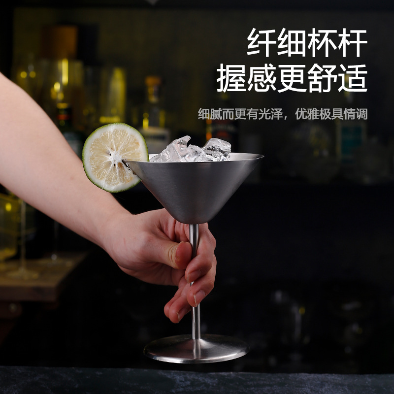 Stainless steel Martini glass, metal cocktail glass, triangular glass, creative tall glass, bar red wine glass, mixing glass Specification drawing