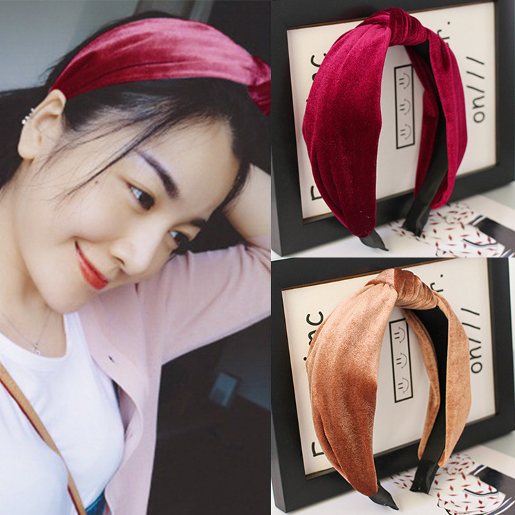 Qiyue Cross-border Korean version fabric hair bands, headbands, knotted, high-end feel, gold goose down facial hair clips, hair accessories and headwear full figure