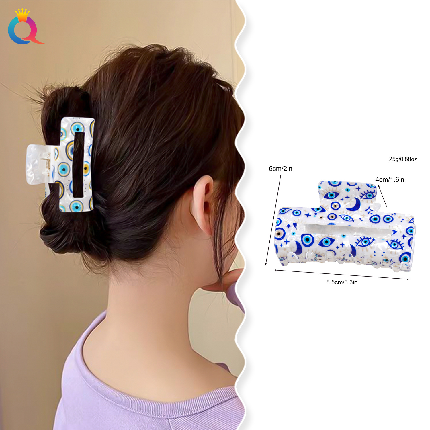 Qiyue Cross-border PVC hair clips, eye print grab, women's hair accessories, ins style, high-end look, updo, shark clip wholesale details Picture