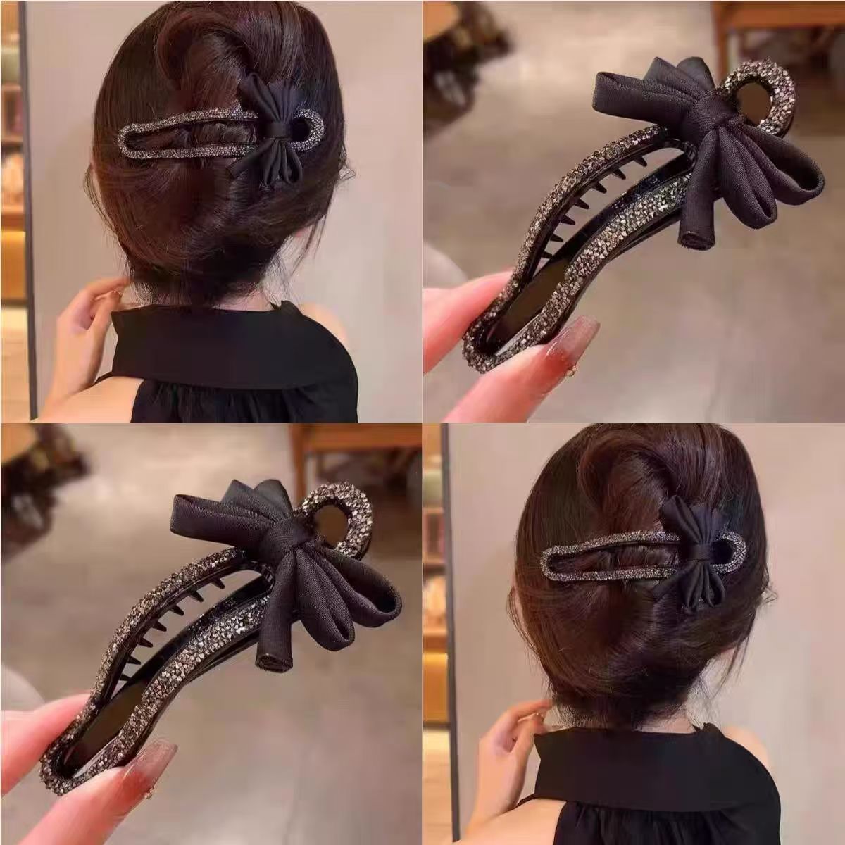 2025 New diamond-encrusted straight clip, high-end grab clip, female Internet celebrity's back head lazy person's clip, bun hair clip, duckbill clip hair accessory details Picture