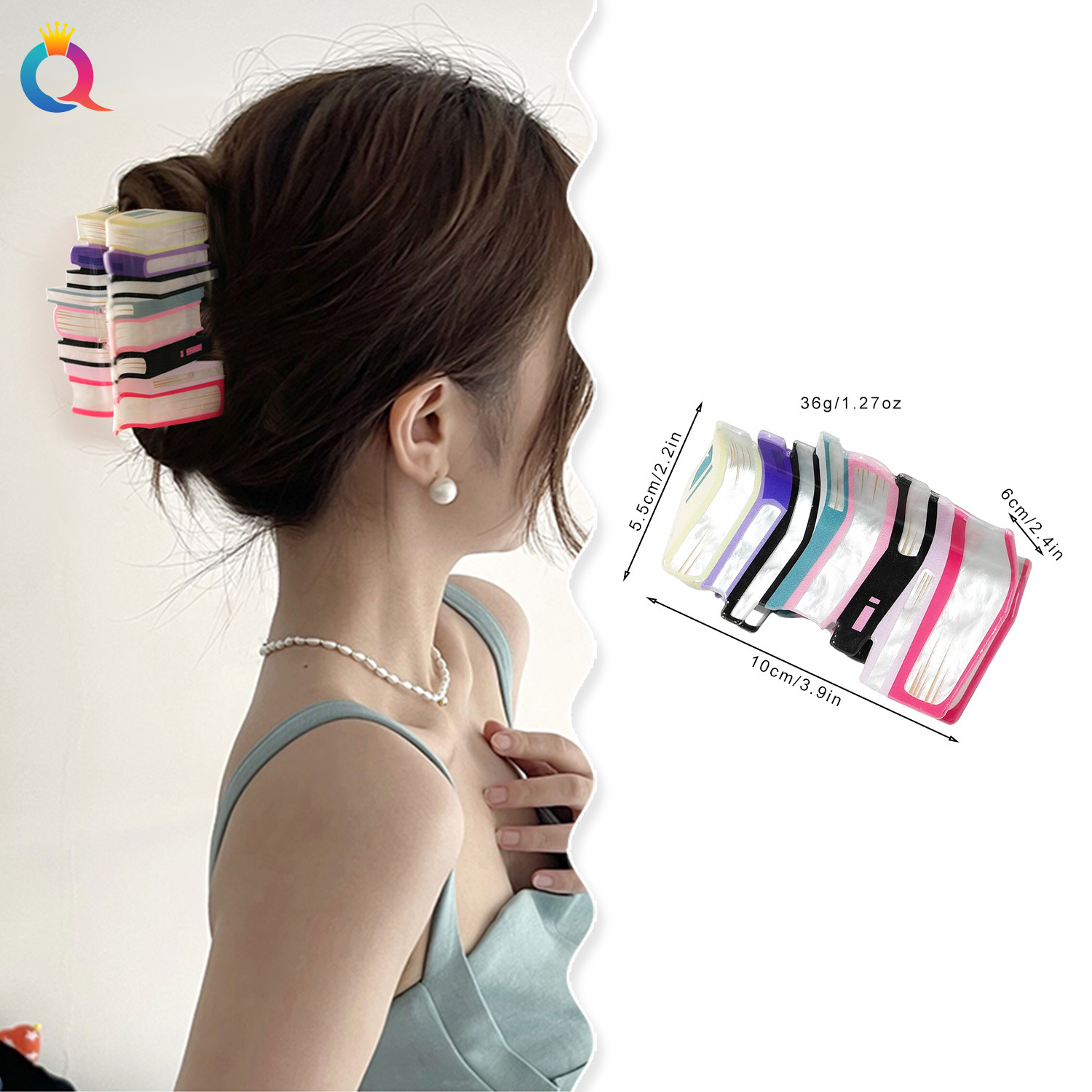 Qiyue Cross-border Creative Book Hair Clips, women's Hairpins, hair grabbers, Acrylic shark clips, large hair volume, Large clips wholesale details Picture