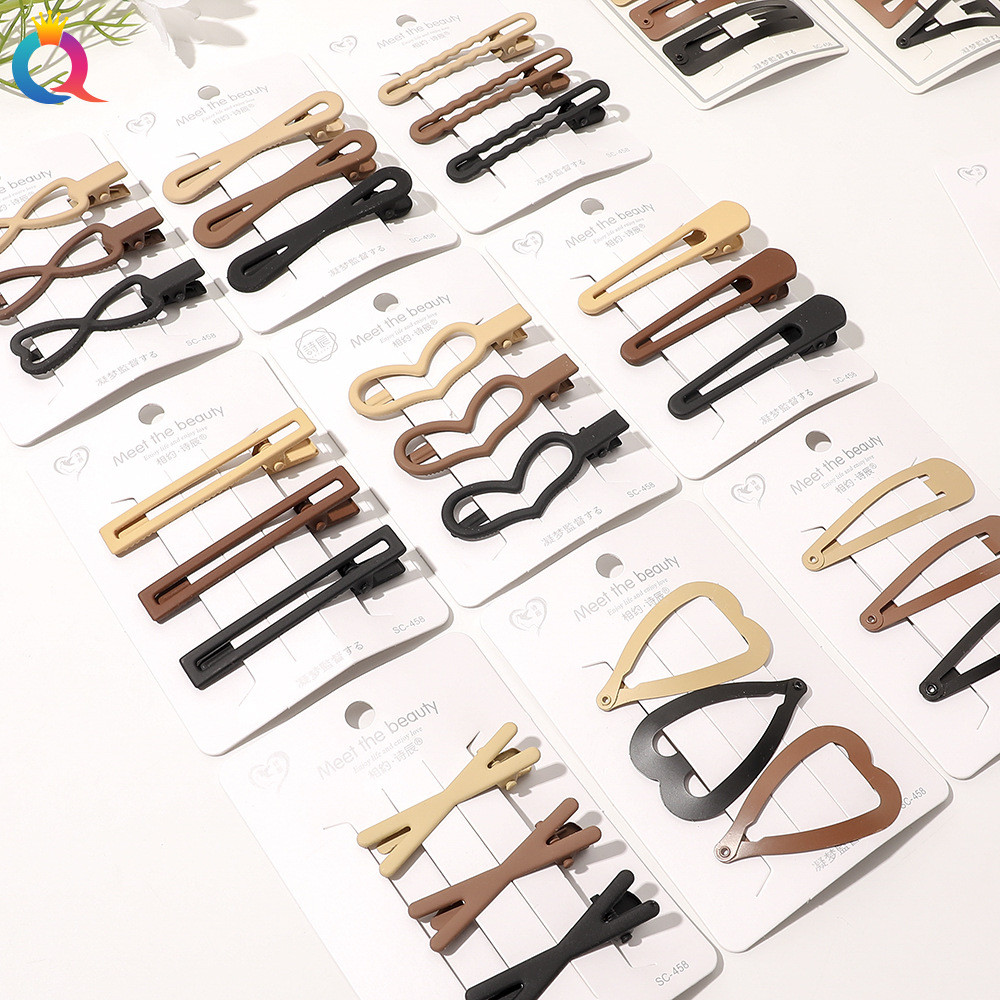 Qiyue Korean version high-end coffee color hair clip, girl side clip, simple and elegant one-shoulder clip, BB clip, duckbill clip set details Picture