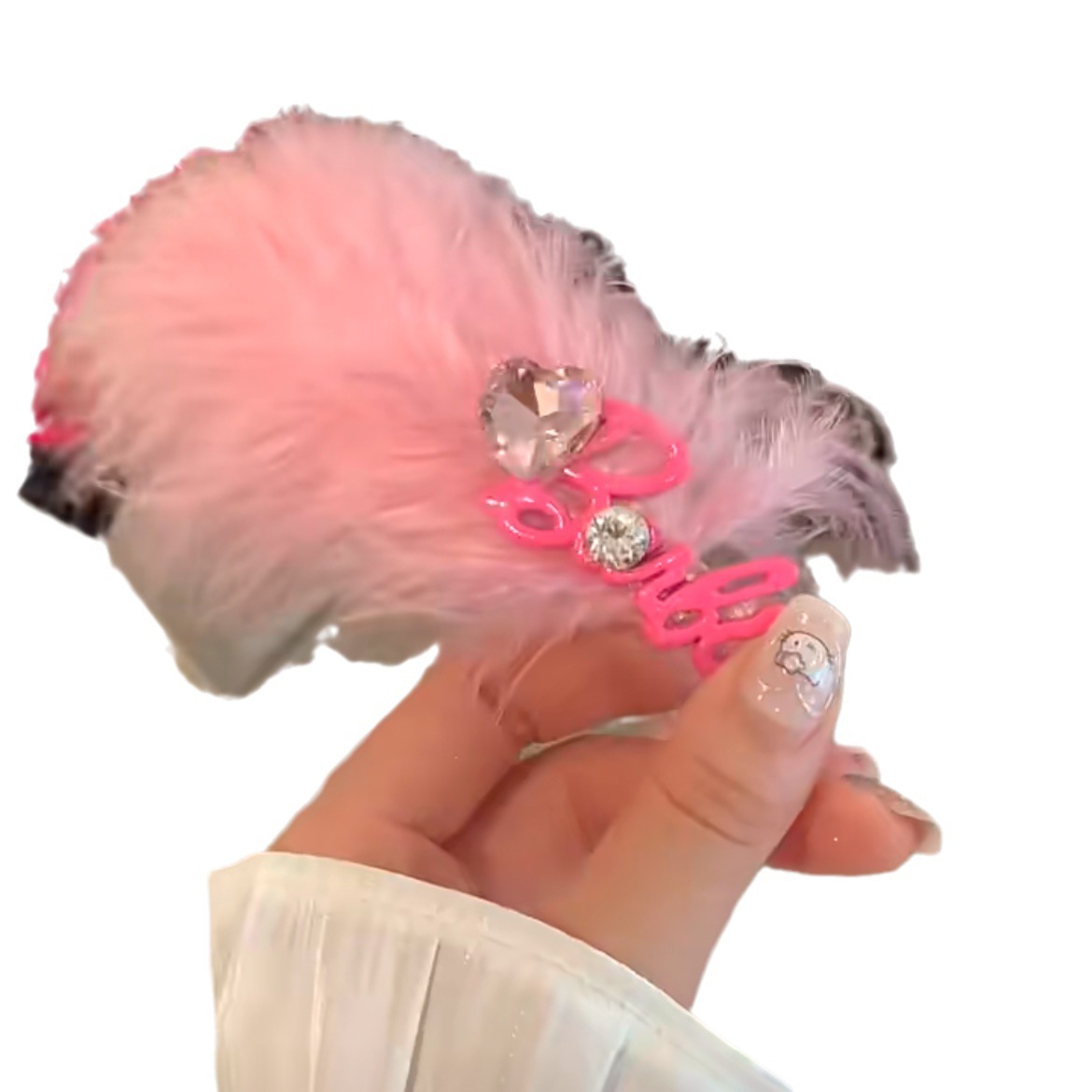 Barbie Princess Sweet and Cool style feather hair clip for women Spring and Summer new diamond-encrusted letter side hair clip with a high-end look Item Picture