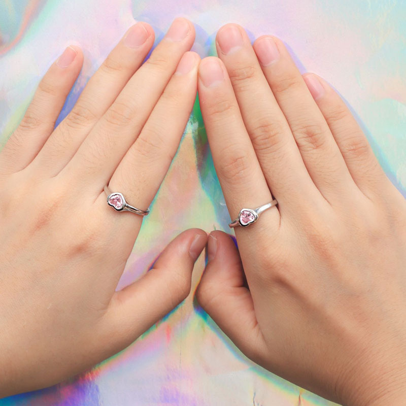 Cold and sweet style, pink diamond heart set open ring, simple and versatile, niche design, trendy and light luxury ring for women Application Scenario