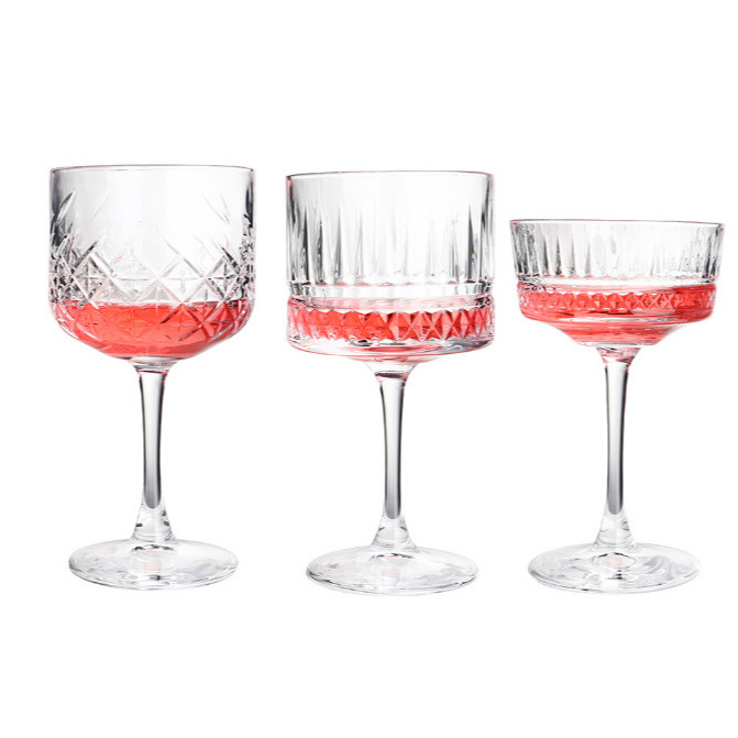 Factory wholesale of glass wine glasses, grid-patterned tall champagne glasses, brandy creative wine glasses and engraved glasses Item Picture