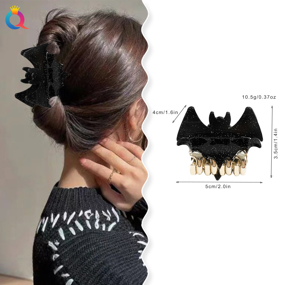 Qiyue Bat Hairpin, Halloween Funny Grab Hairpin, Stylish Glitter Pink Bun, Shark Hairpin, Holiday costume hair accessory wholesale Specification drawing