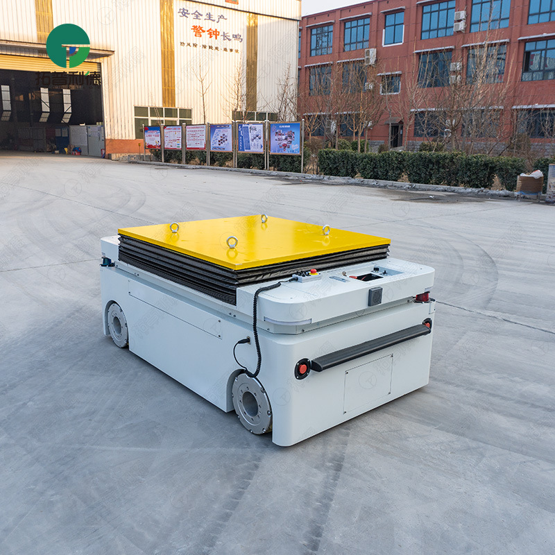 Overseas export AGV carts, automated electric material handling vehicles, laser navigation, platform lifting, and omnidirectional movement of wheel-mounted wheels Application Scenario