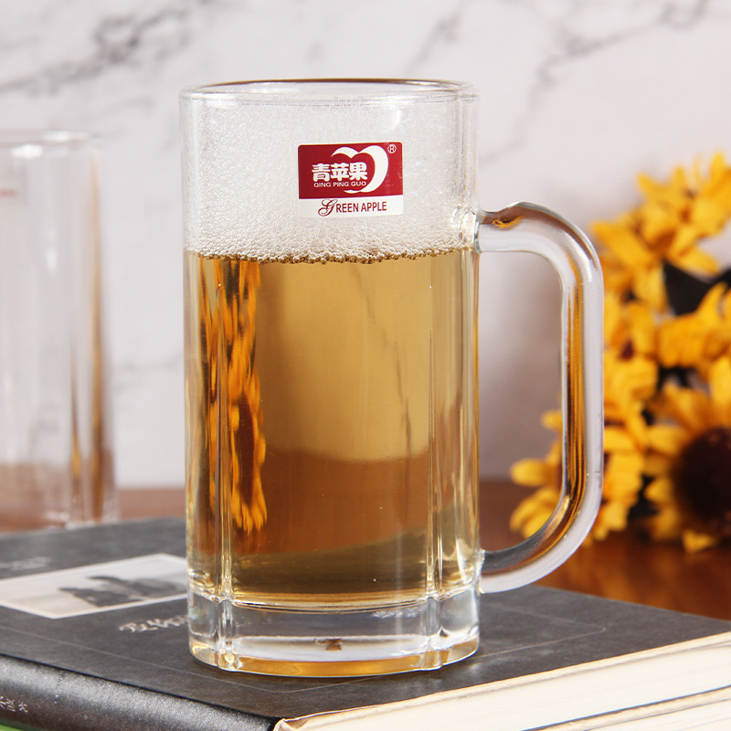 Wholesale of large-capacity green apple beer mugs, draft beer cups, juice cups, beverage cups, water cups and glass cups with logo printing Specification drawing