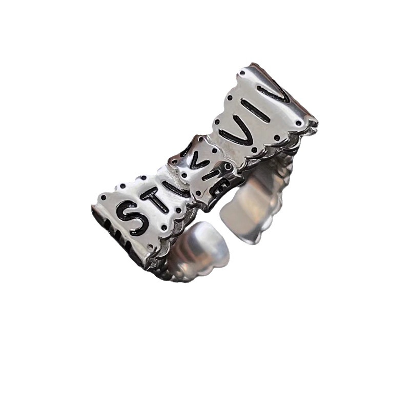 Retro, individualistic, trendy, letter lace, bow, open ring, women's niche design sense, elegant and fashionable food ring Item Picture