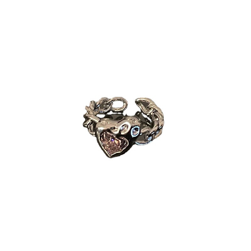 Irregular pink heart-shaped zircon design women's ring, tin foil ins cold style light luxury high-end ring Item Picture