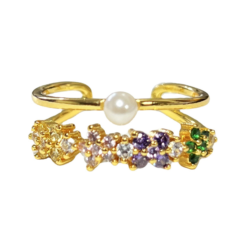 A new Korean version iris purple diamond double-layer open ring for women's exquisite colored diamonds, fashionable and niche cold style index finger ring Item Picture