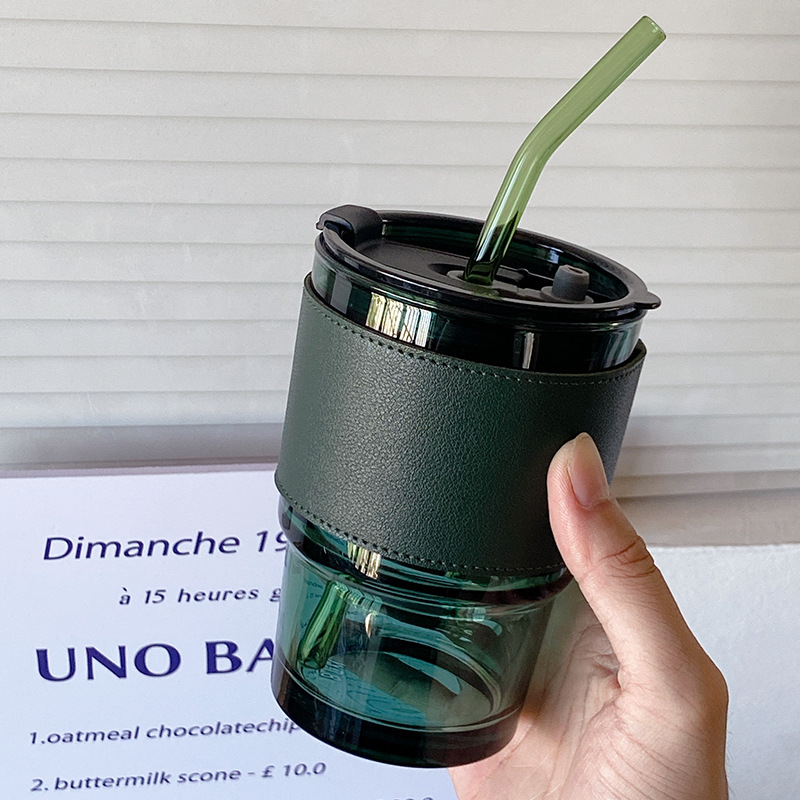 Bolimei high appearance level glass cups, straw cups, large-capacity cups, covered milk tea cups, student drinking cups Specification drawing