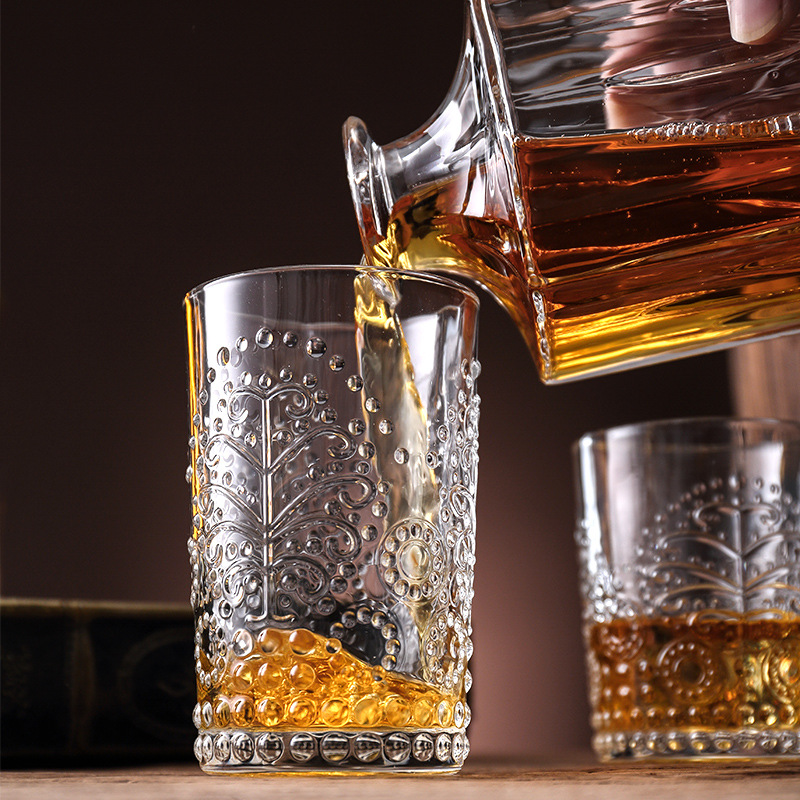 DELISOGA vintage glass cups, Roman embossed water cups, beer mugs, Baroque series drink cups, juice cups Application Scenario
