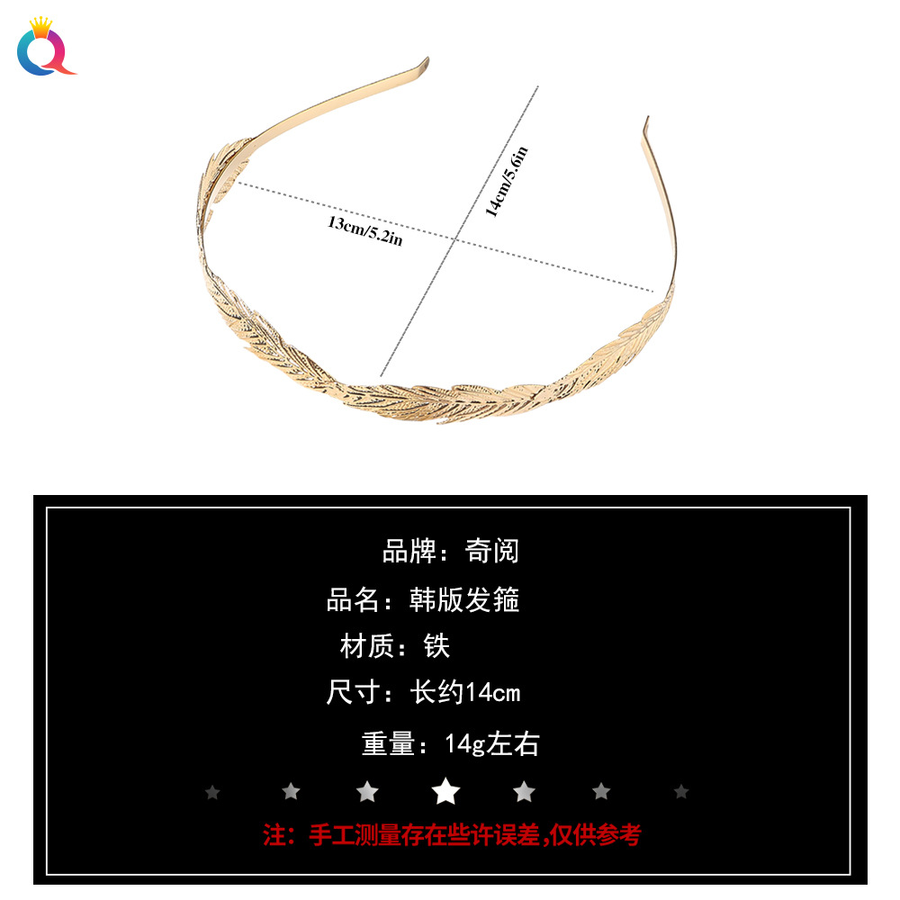 Qiyue Cross-border's new alloy leaf hairpin, spring clip, Baroque gold coin portrait hair band and hair accessory Specification drawing