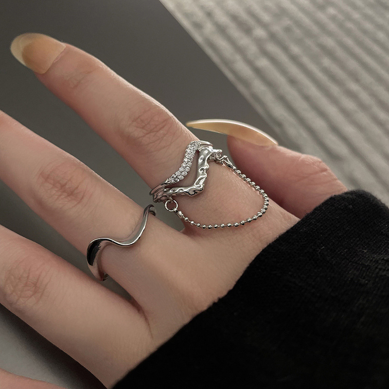 Double-layer opening Mobius strip zircon ring, women's exquisite plain ring, niche and unique stacked index finger ring trend full figure