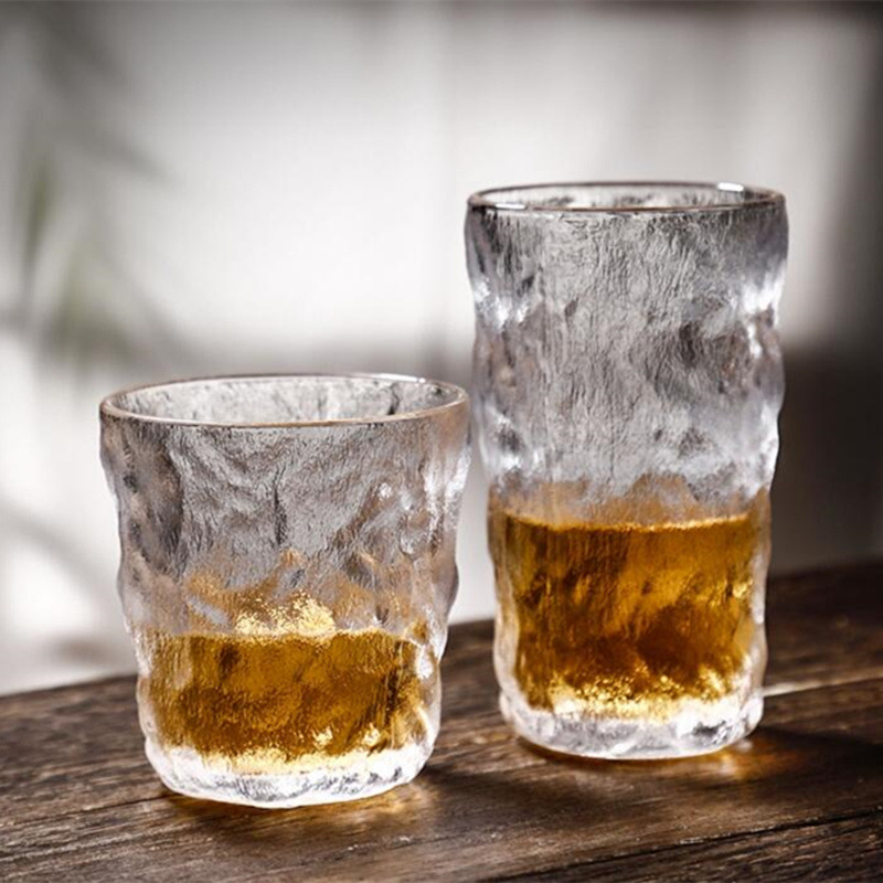 Japanese-style ins minimalist glacier glass water glass, rock whisky glass, coffee glass, bark pattern glass, beer glass details Picture
