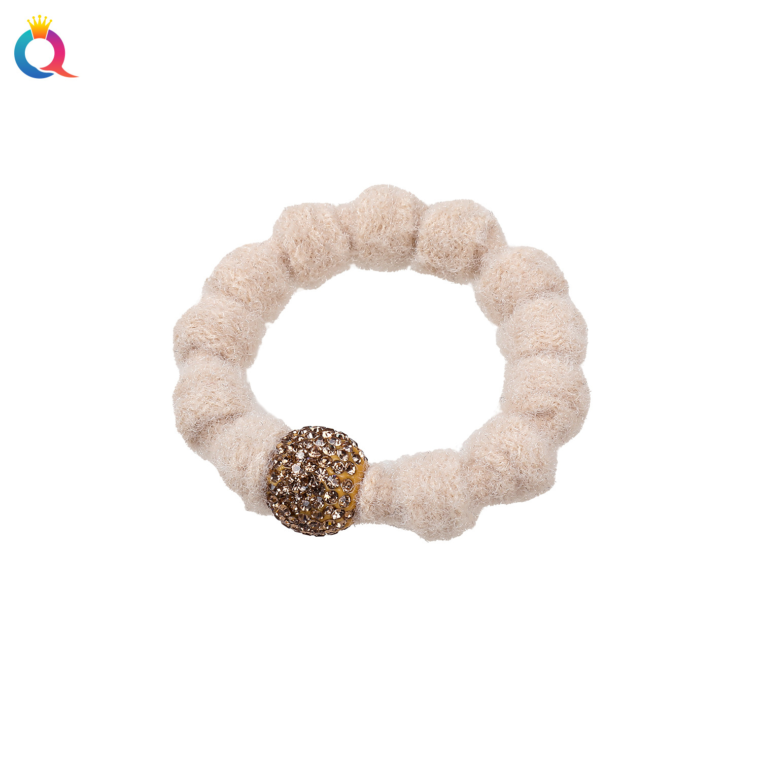 Qiyue Cross-border Autumn and Winter warm-colored plush hair bands, high-elasticity diamond ball hair ties, rubber bands, hair ties, and hair accessories wholesale Item Picture