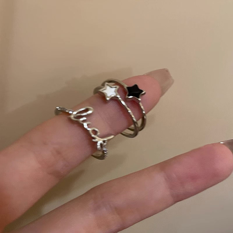 Lucky Star letter zircon ring for women, simple and cold style, niche design ring, fashionable and individual index finger ring Specification drawing