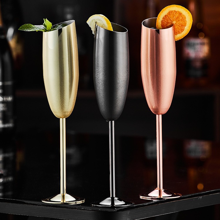304 stainless steel beveled champagne glass, tall glass, creative cocktail glass, tulip glass, bar metal red wine glass full figure