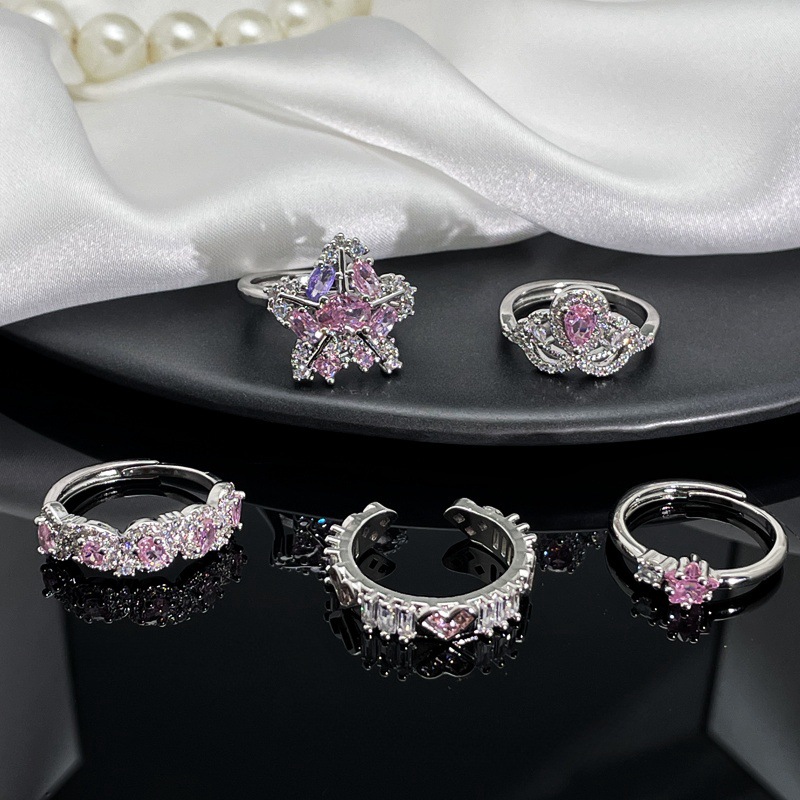 French light luxury pink diamond sweet and cool star full diamond open ring, a woman's Instagram cold style, exquisite quality, layered ring Application Scenario