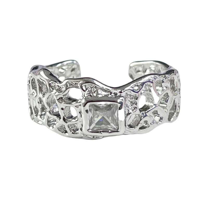 Minimalist irregular texture hollowed-out fashionable open ring for women, a unique and high-end look, versatile and exquisite index finger ring Item Picture