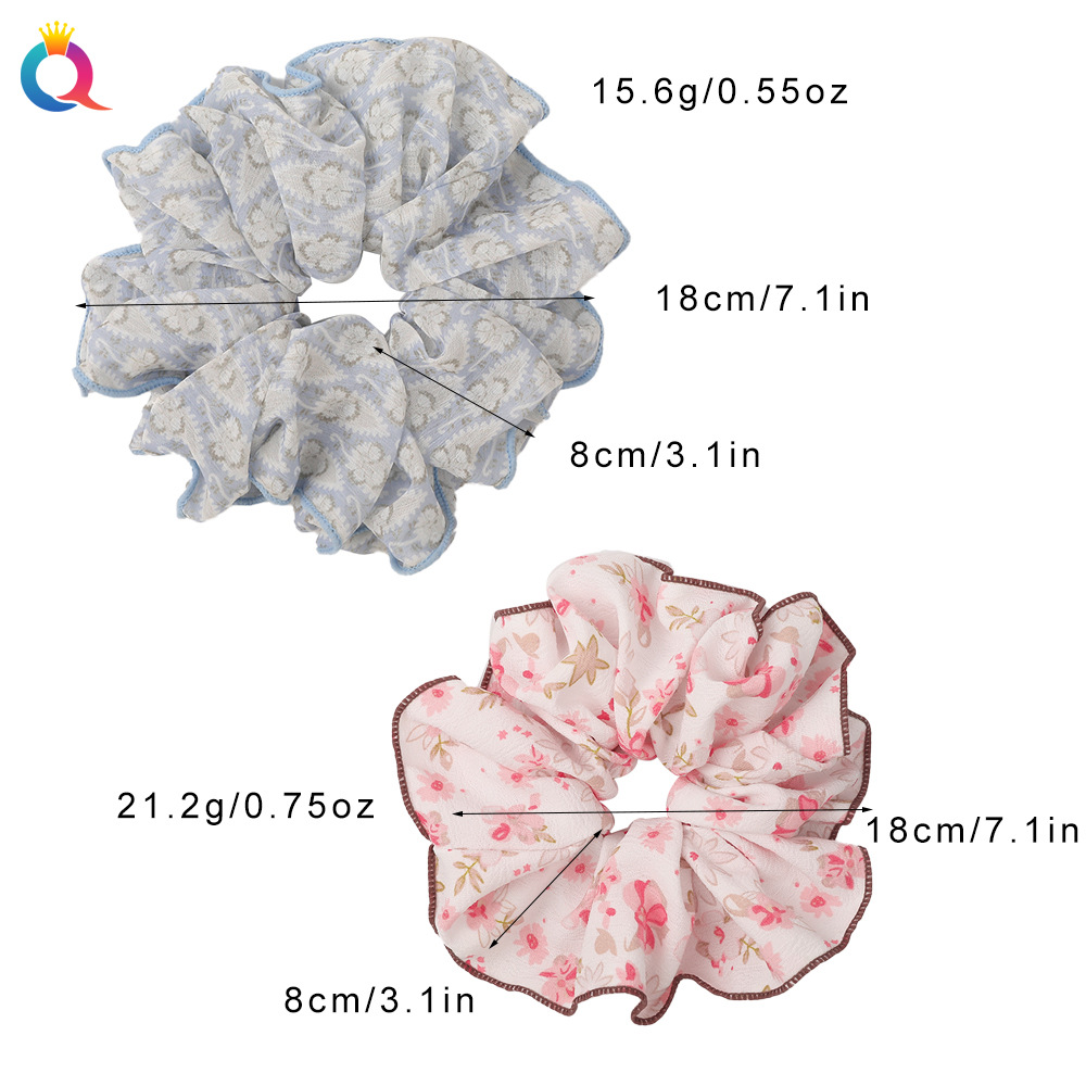 Qiyue Cross-border Floral-patterned Large Intestine Hair Band, Fresh fabric pleated large Intestine Hair Band, all-purpose hair tie, hair accessory wholesale Application Scenario