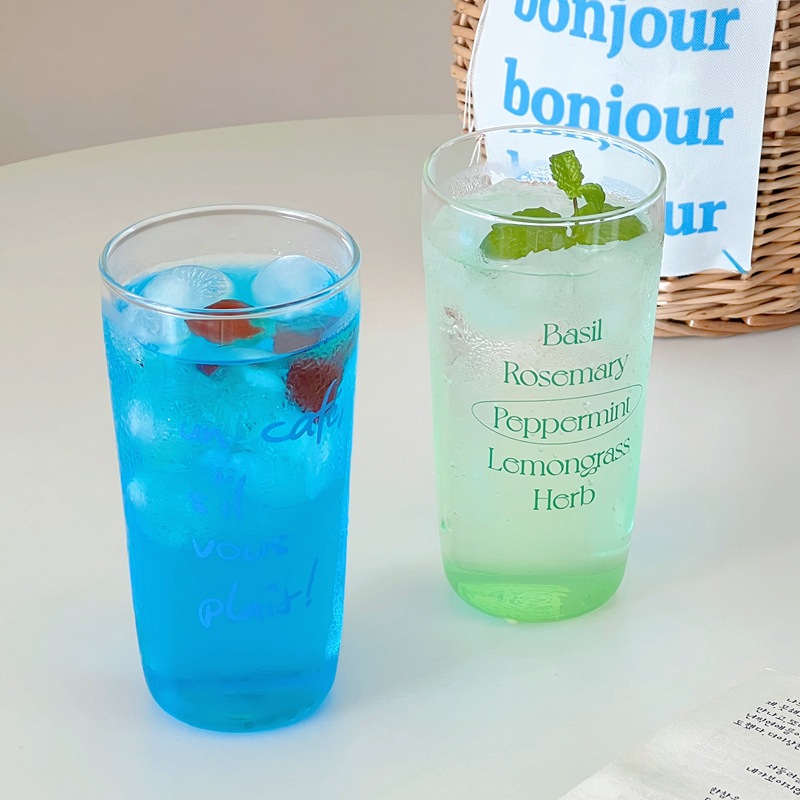 Summer homemade Ins-style glass cups, simple letter water cups, girls' milk coffee cups, breakfast cups Specification drawing