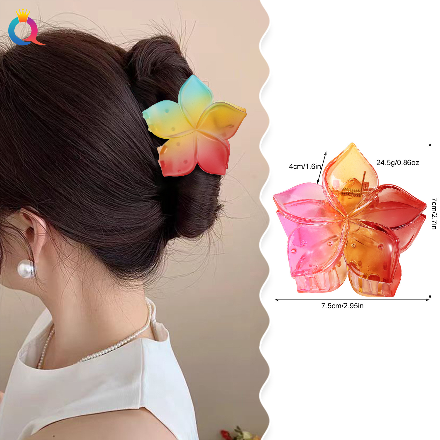 Wholesale of Qiyue Cross-border Five-leaf flower gradient hair clips, matte hair curls, hair clippers, and high-end shark clip hair accessories details Picture