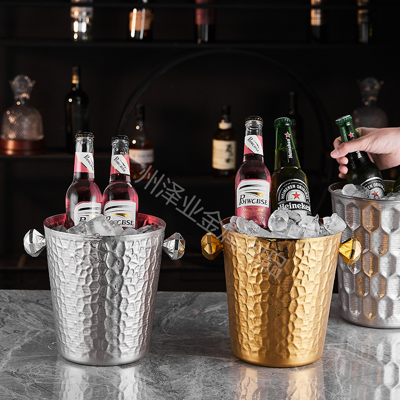 Stainless steel tree-grain ice bucket, golden champagne bucket, beer, red wine, beverage ice bucket, ice wine maker, bar ice wine bucket Specification drawing