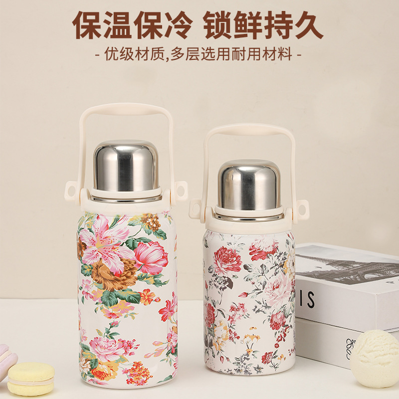 Chinese-style printed 316 stainless steel insulated kettle for girls, high appearance level insulated cup, thickened large-capacity cup, hand-held kettle details Picture