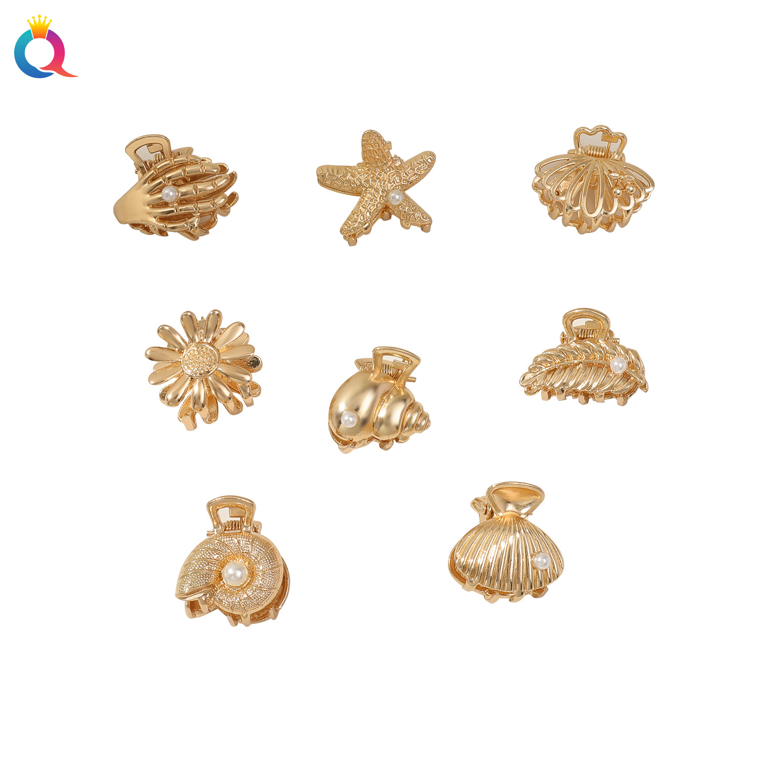 Qiyue Cross-border Metal Small Pearl conch Hair Clip, Women's Light Luxury Hair Tie Small Grab clip, shark clip Hair accessory wholesale Item Picture