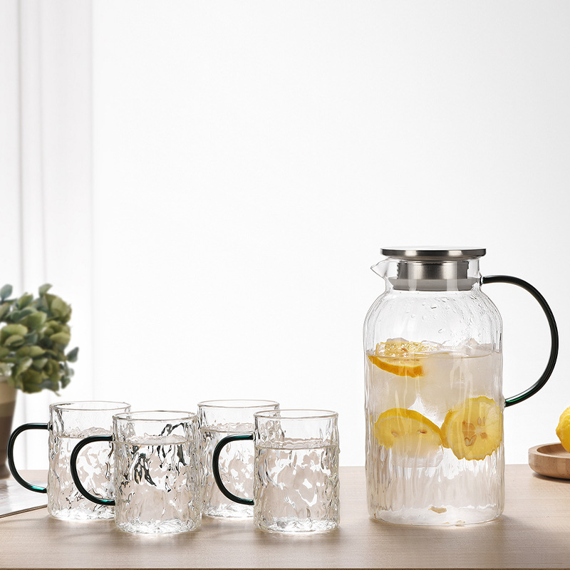Household high-temperature resistant cold water bottle, high-end tree-patterned cold water bottle, high borosilicate glass water cup set, heat-resistant water utensils full figure