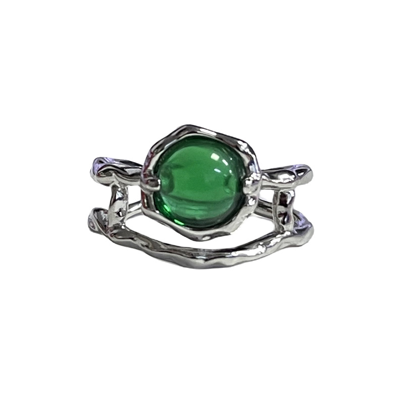 Sweet and cool, irregular texture, green drip glaze open ring, women's Instagram cold style, niche design sense, index finger ring trend Item Picture