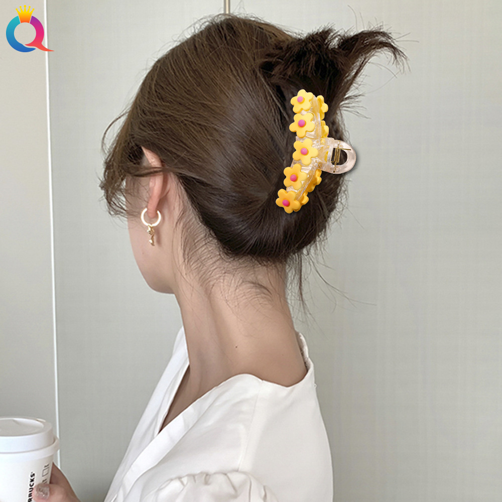 Qiyue Korean acrylic hair clip, a sweet and feminine style, with a wavy hair clip at the back of the head and colorful flower shark clip headwear Specification drawing