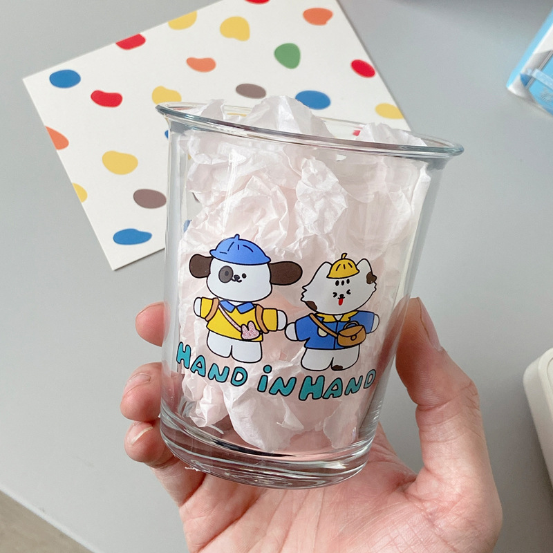 Bolimei flip mouth cartoon glass milk cup, coffee cup, cold brew cup, glass cup, home juice drinking cup full figure
