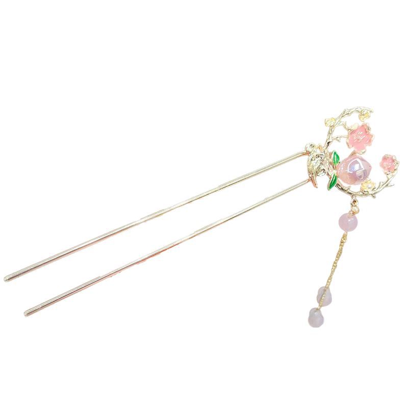 Ancient-style tassel metal hairpins, oil-dripping flower-shaped U-shaped hairpins, new Chinese-style high-end updo hairpin accessories Item Picture