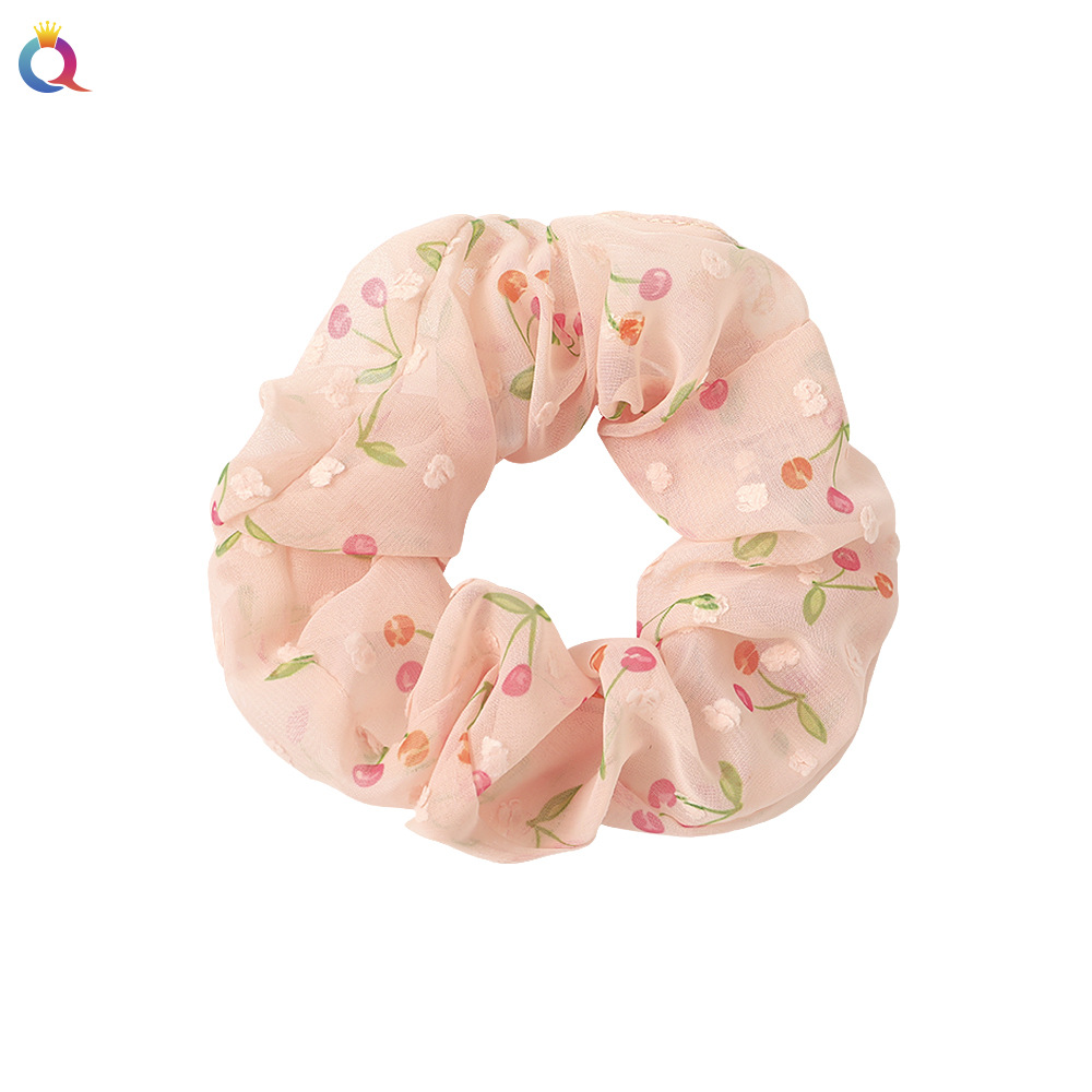 The cute cherry-shaped large intestine hair tie of the Qiyue girl is super sweet. It features a chiffon mesh printed hair tie with a ponytail and a large intestine hair tie headwear Item Picture