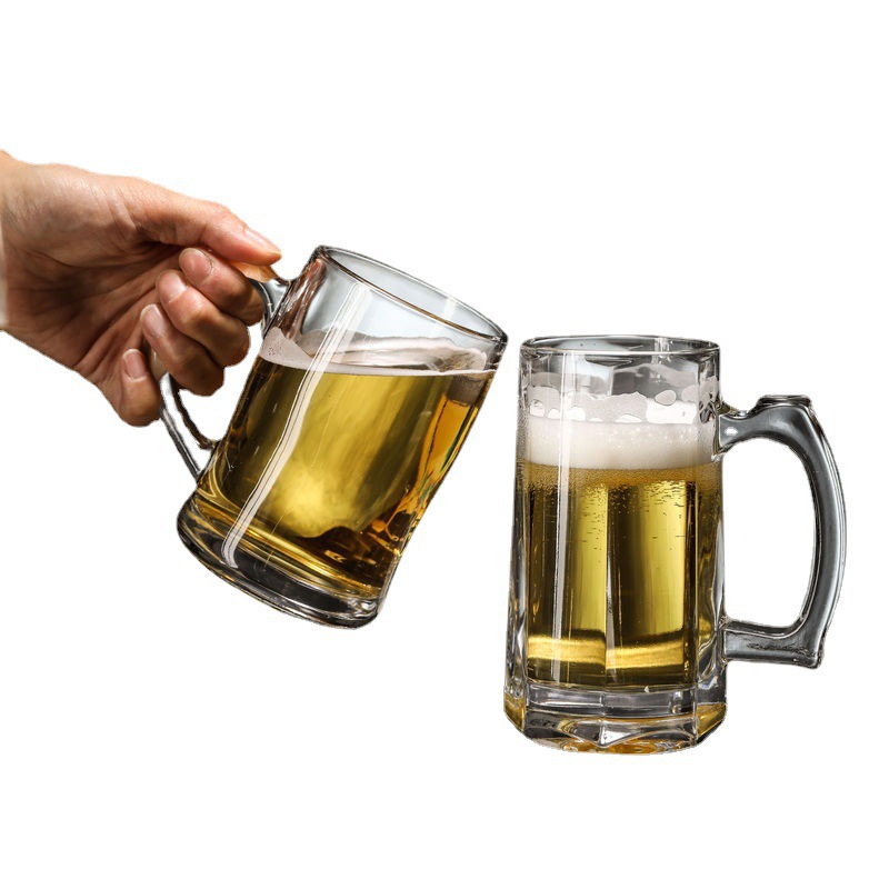 Wholesale of popular glass beer mugs, thickened glass for free drinking, octagonal hero cup, German-style large-capacity craft beer cup 1L Item Picture