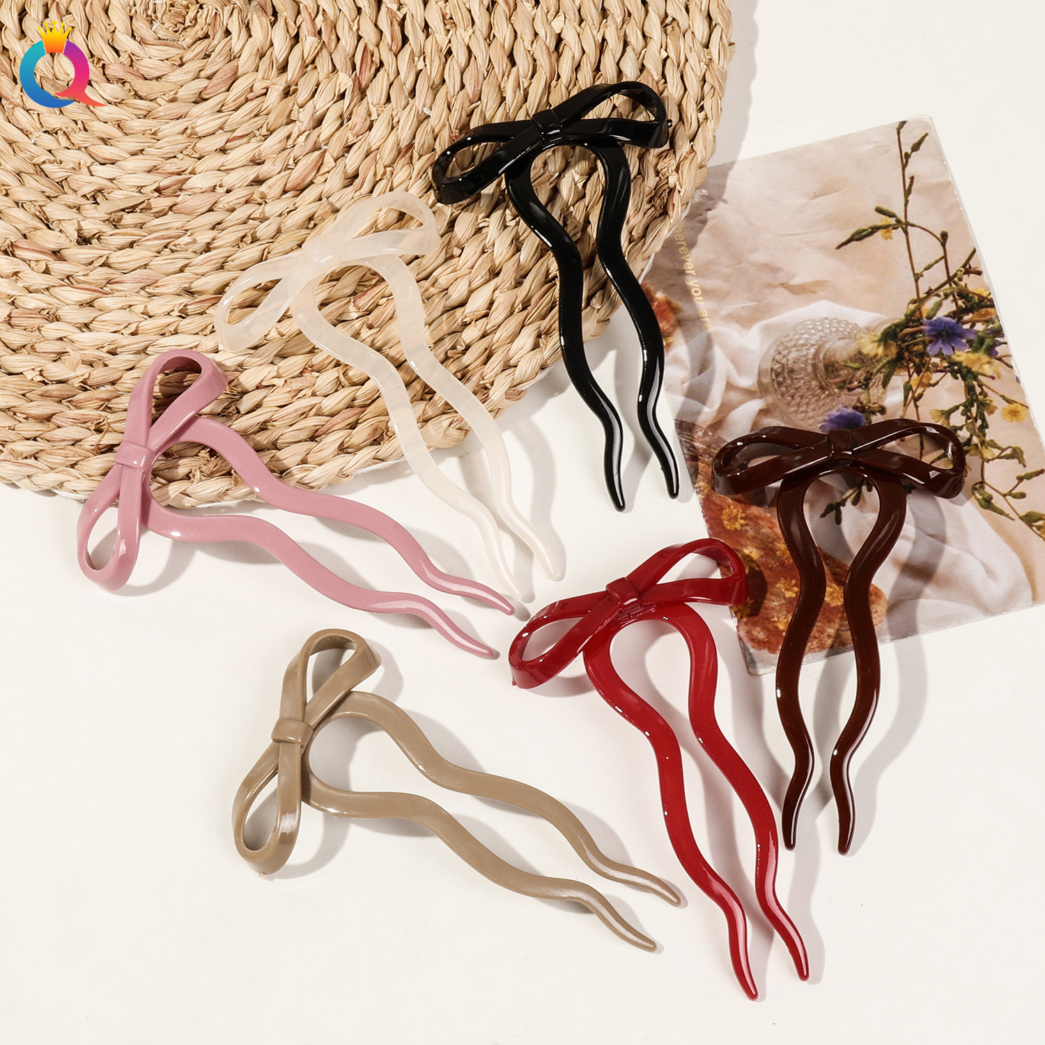 Qiyue high-end hairpin, a perfect accessory for girls' bun hair curls, simple bow hairpin, hairpin at the back of the head, and headwear full figure