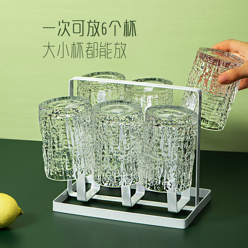 Gold-rimmed Ins-style bark-patterned glass water cups for women, simple and fresh forest-themed juice cups, milk cups, spirits and beer mugs Specification drawing