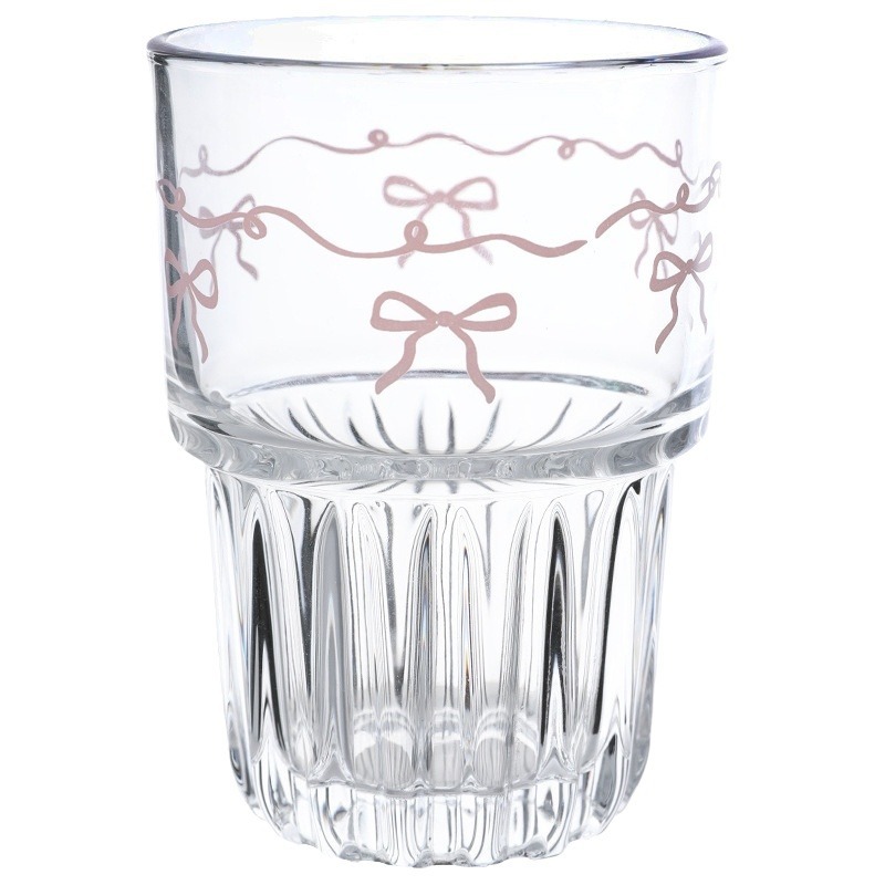 Cartoon Ins-style pink bow glass cup, girlish cold brew juice cup, milk coffee cup, breakfast cup Item Picture