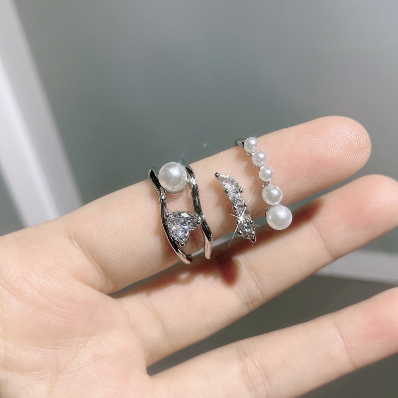 High-end pearl irregular opening ring for women, light luxury, fashionable, individual, sweet, cool and cold style index finger ring Specification drawing