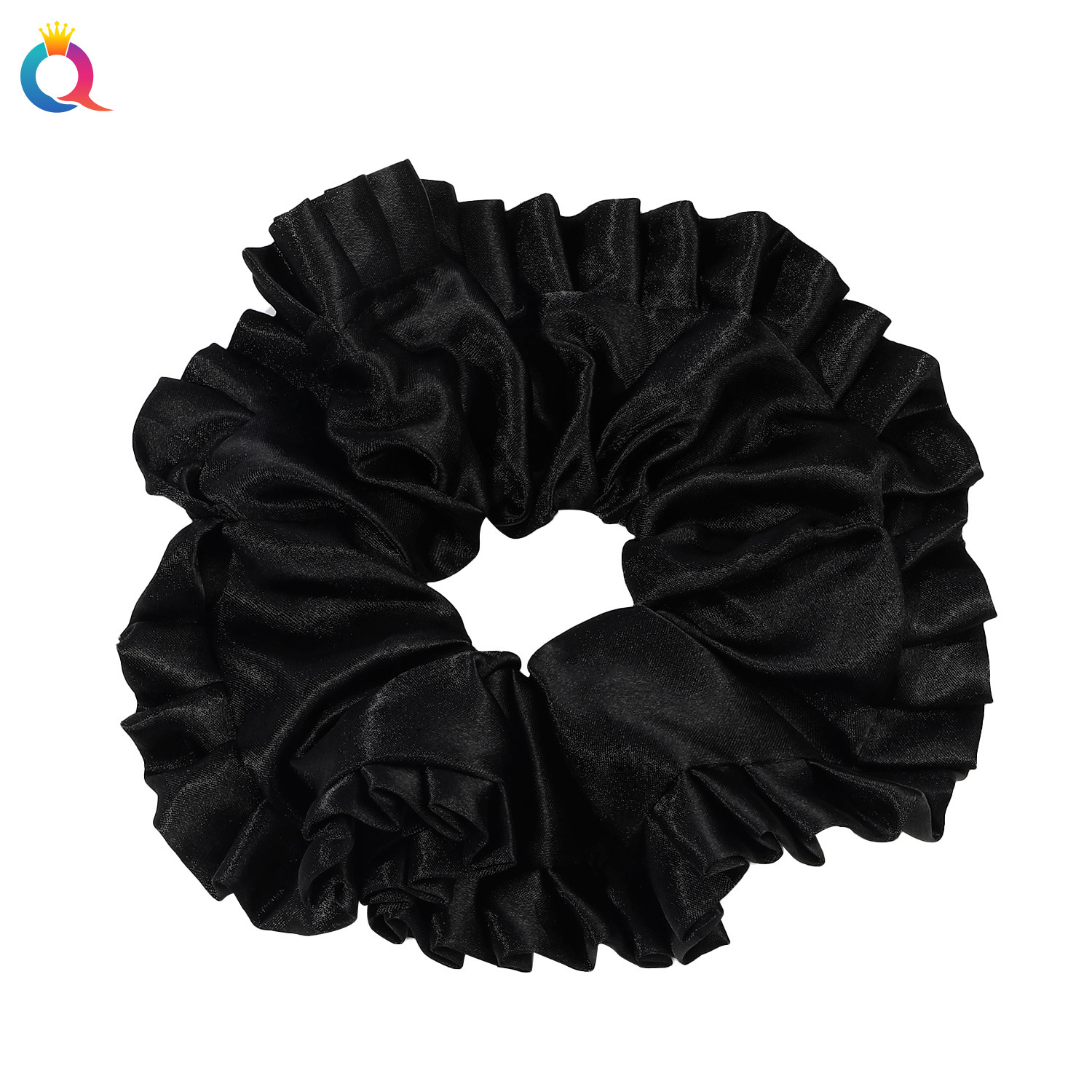 Wholesale of Qiyue extra-large color checkered lace large intestine hair bands, solid color high ponytail tie, simple hair flowers and hair accessories Item Picture