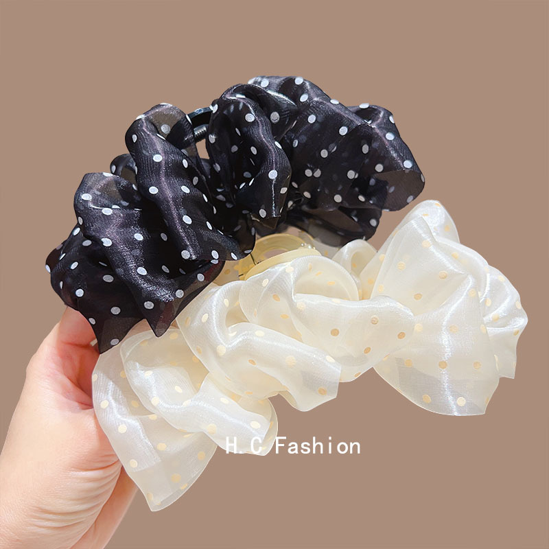Elegant Korean-style polka dot large scratch-clip, high-end female hairpin, bow bun hairstyle at the back of the head, elegant shark clip full figure