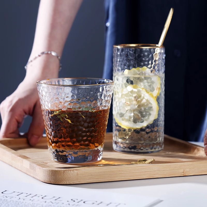 Japanese-style hammer-patterned glass cups, juice and milk cups, creative internet-famous water cups, restaurant and hotel whisky and Western-style cups full figure
