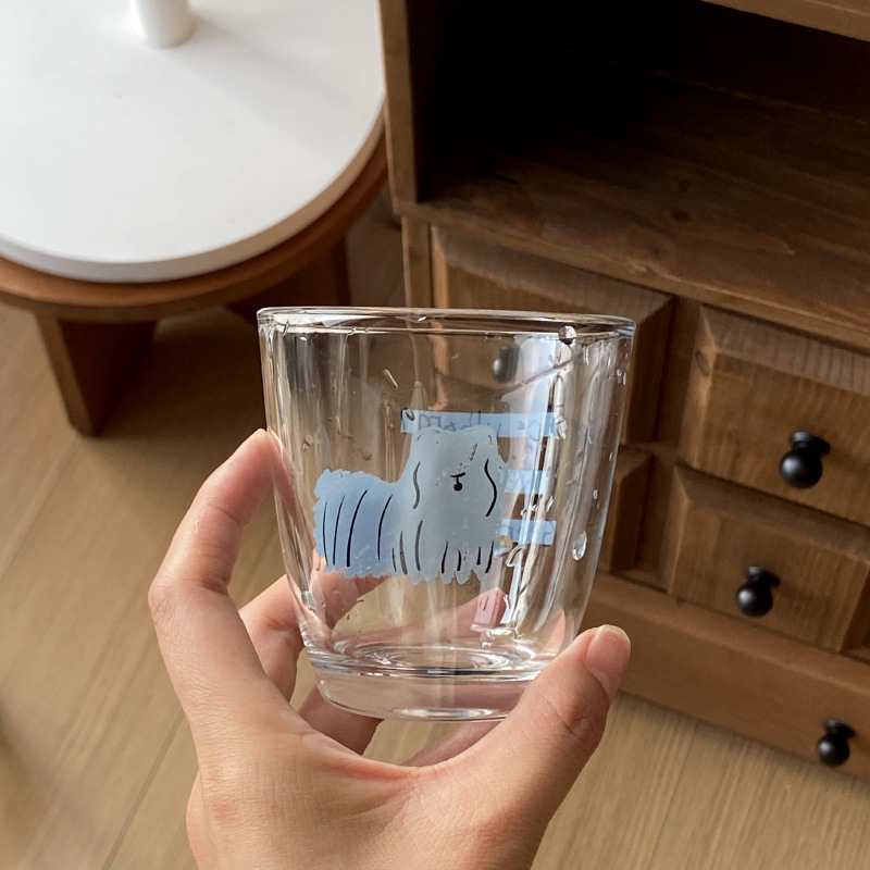 Korean ins laid-back long-haired puppy coffee cup, creative souvenir glass water cup, cute and simple breakfast cup Application Scenario