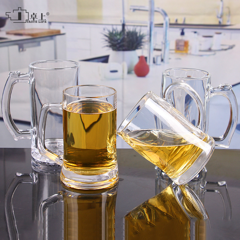 500ml transparent glass beer mug with handle, thickened handle, hotel, bar, commercial handle, LOGO printed details Picture